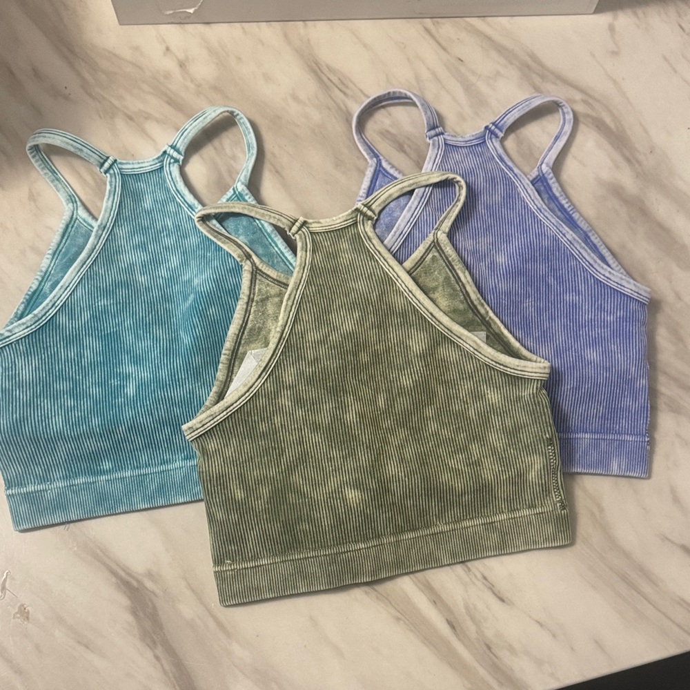 Zenana Outfitters Teal, Olive, and Lavender Crop Tops - Picture 2 of 9